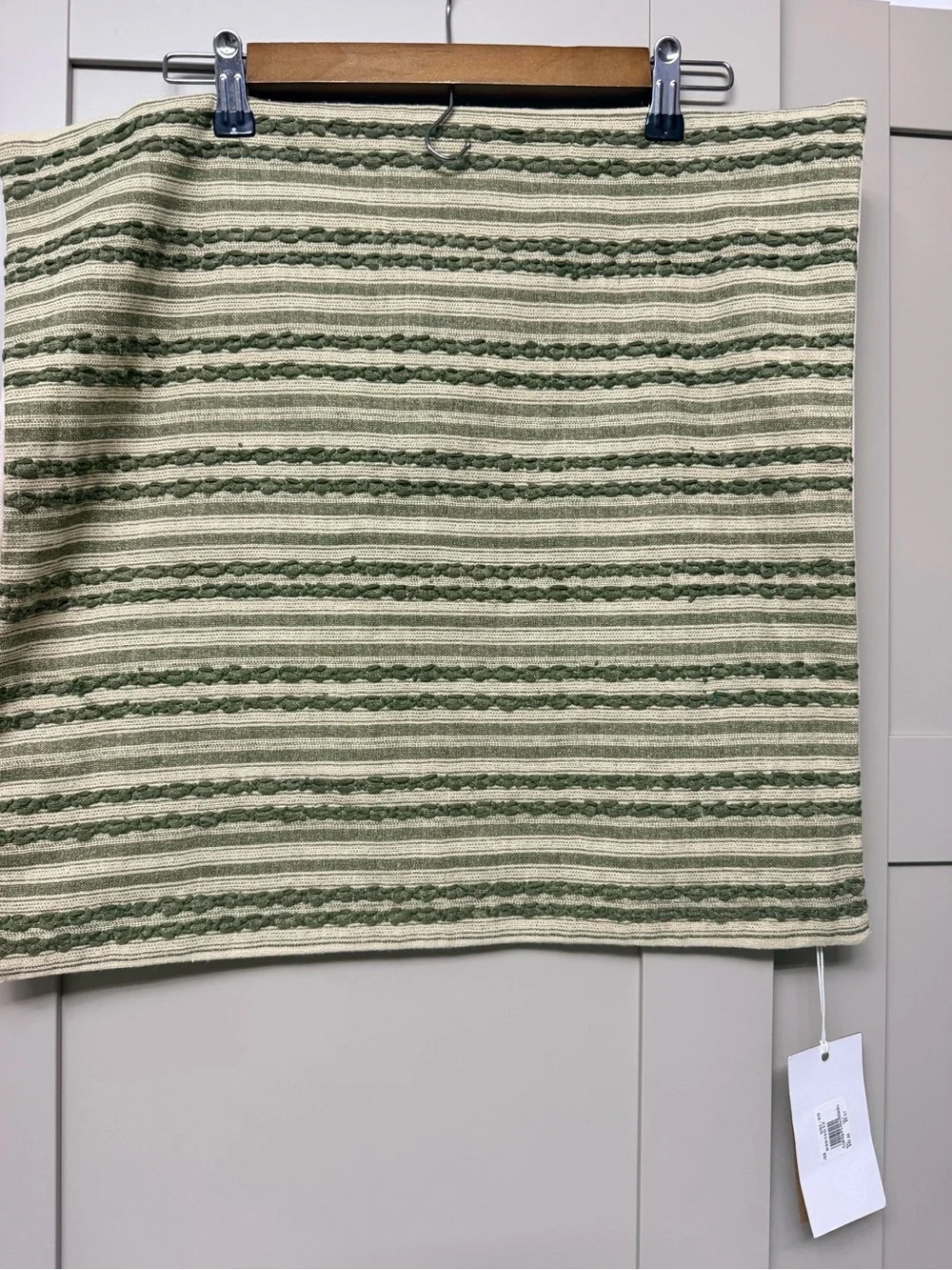 WEST ELM PILLOW COVER - Green and Cream Striped Woven Accent